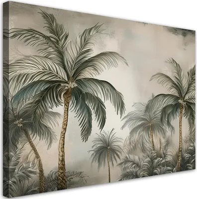 Produktbild von Leinwandbild Dschungel Tropische Palmen 100x70 Feeby Beige bild für die wand bereit zum aufhängen