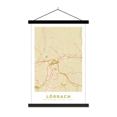 Produktbild von MuchoWow® Textilposter Stadtplan - Lörrach - Vintage - Karte 40x60 cm mit schwarzem Rahmen - Wanddekorationen