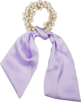 Produktbild von styleBREAKER Damen Perlen Haargummi mit Satin Schleife, elastisch, Scrunchie, Zopfgummi, Satinband, Haarband 04027037
