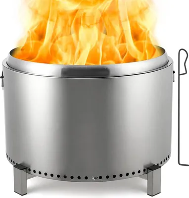 Produktbild von Rauchfreie Feuerstelle - Holzbefeuerte Feuerschale - Edelstahl - Herausnehmbare Aschewanne - Tragbar Für Garten & Camping - Silber