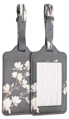 Produktbild von kwmobile 2x Kofferanhänger Adressanhänger Koffer Tag - Namensschild Schulranzen Gepäck Anhänger - Reise Gepäckanhänger Magnolien Taupe Weiß Dunkelgrau