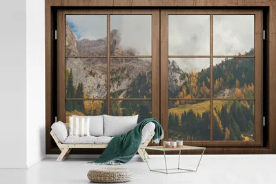 Produktbild von MuchoWow® Fototapete für Wohnzimmer oder Schlafzimmer Wandtapete Vinyl Motivtapete Aussicht - Berg - Baum - 450x300 cm - Gemusterte