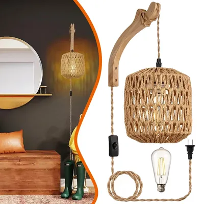 Produktbild von Vintage Hängelampe mit Stecker und Dimmbar Schalter, für Indoor/Outdoor Schlafzimmer Foyer Balkon