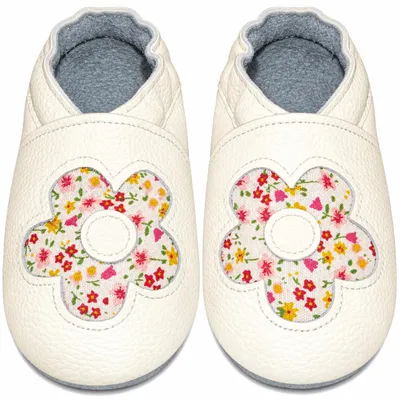 Produktbild von YIHAKIDS Krabbelschuhe Babyhausschuhe, Weiß Blume 0-6 Monate