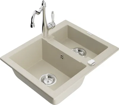 Zdjęcie produktu dla Mexen Carlos zlewozmywak granitowy 1,5-komorowy z baterią kuchenną Carla, beżowy - 6518-69-670700-00