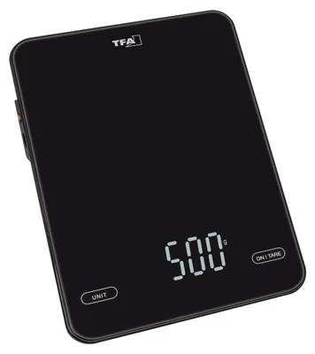 Küchenwaage digital, wiederaufladbar, 10 kg, 1 g, LED, Tara, schwarz