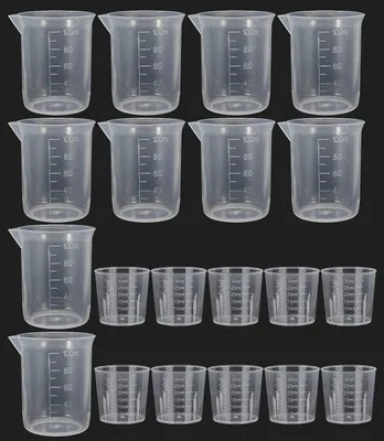 Messbecher-Set, 20 Stück, 30 ml und 100 ml, Kunststoff, transparent, mit Skala