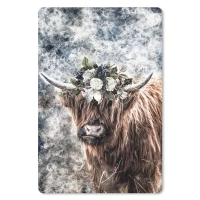 Produktbild von MuchoWow® Mauspad Mousepad Schottischer Highlander - Blumen - Schwarz 40x60 cm - Mousepads - Maus Mat - Pad - Mausunterlage - Schreibtisch Accesoire