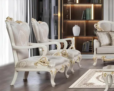 Zdjęcie produktu dla Fotel skrzydłowy fotel tapicerka barokowa sofa kanapa tekstylne siedzisko styl salonu