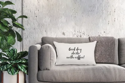 Produktbild von MuchoWow® Zierkissen Sofakissen Wohnzimmer Dekokissen 50x30 cm Zitate - Sprichwörter - Kaffee - Ein guter Tag beginnt mit Kaffee! - Wohnzimmerdekoration - Polster mit Photo