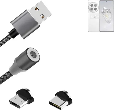 Produktbild von K-S-Trade Hochwertiges Magnet-Lade-kabel Sync-Kabel Daten-Kabel für OnePlus 12 mit USB-Typ-C-Anschluss und Micro-USB-Anschluss 2A bis zu 480mbps