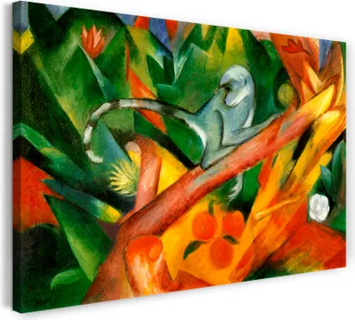 Produktbild von Leinwandbild (100x70cm): Franz Marc - Das Äffchen (1912), echter Holz-Keilrahmen inkl. Aufhänger, handgefertigt in Deutschland