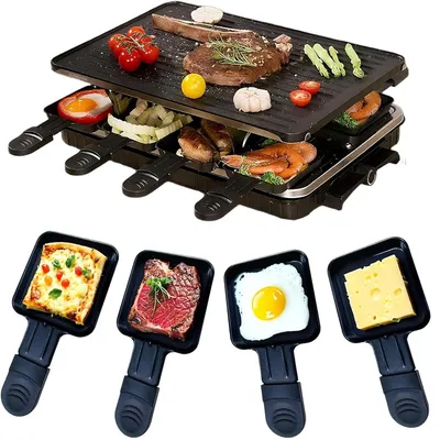 Produktbild von Raclette Grill für 8 Personen,Multi-Grill 1300W, Tischgrill 8 Pfannen,mit Temperaturregelung,für Indoor Grillgut Familienfeiern