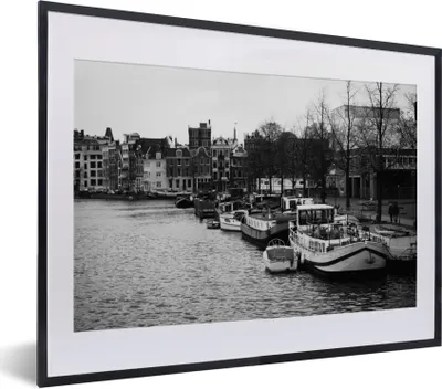 Produktbild von MuchoWow® MuchoWow® Gerahmtes Poster Gracht in Amsterdam - Schwarz - Weiß 40x30 cm - Poster mit zchwarzem Bilderrahmen - Bilderrahmen - Poster im Rahmen