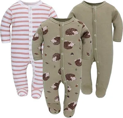 Produktbild von Famanu Baby Schlafanzug 3er Set - Baumwolle mit Füßen, Größe 56 62 68