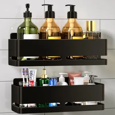 Produktbild von PromoHome® Duschregal ohne Bohren 2 Ebenen – Aluminium Badezimmerregal mit Klebemontage für Fliesen – Badezimmer Organizer – 20 kg