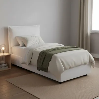 Produktbild von Einzelbett Carolina, Containerbett mit Stoffbespannung, 100%  Italy, Frontöffnung, inklusive Matratze Cm 80x190, Weiß