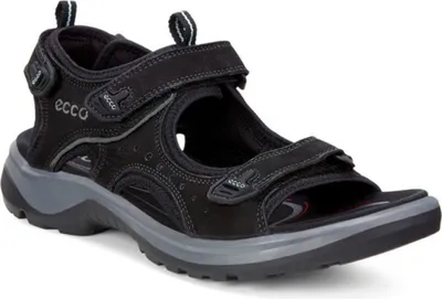 A single black Ecco sandal is shown from a side-diagonal angle against a white background.