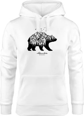 Produktbild von Hoodie Damen Bär Abenteuer Berge Wald Bear Mountains Adventure Kapuzen-Pullover Neverless® weiß M
