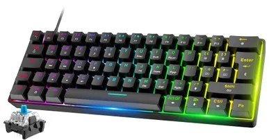 Immagine prodotto di Mini tastiera da gioco RGB da 60%, meccanica, con 62 tasti, layout UK, cavo USB-C