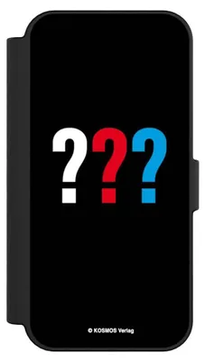 Produktbild von NIVOCASE Klapphülle für Apple iPhone 16  Handyhülle aus Kunst Leder NIVOflip schwarz Logo Offizielles Lizenzprodukt Die drei ???