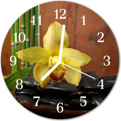 Produktbild von Glasuhr Wanduhr Küchenuhr Echt-Glas 30fi cm Bambus Orchidee mehrfarbig
