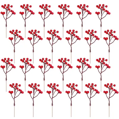 Künstliche rote Beerenzweige 18 cm, 24 Stück, Weihnachtsdeko