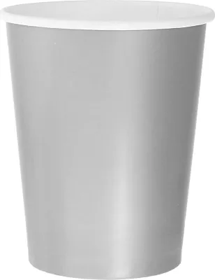 Obrázek produktu pro Stříbrné narozeninové papírové kelímky 250 ml, 8 kusů.