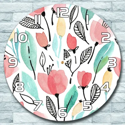 Produktbild von Wanduhr aus Glas Rund fi 30 Aquarell Blumen rot Quarz Deko Schlafzimmer Büro