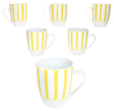 Zdjęcie produktu dla Split żółte paski zestaw 6 kubków do kawy 300ml kubek porcelanowy 6 osób herbata kakao paski
