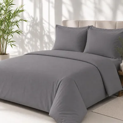 Produktbild von Renforcé Bettwäsche 100 % Baumwolle 2-teilig mit Reißverschluss,135cm x 200cm + 80x80,Grau