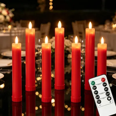Produktbild von 6 Stück LED Stabkerzen mit Fernbedienung, Led Kerzen mit Timerfunktion, Kerzen Elektrisch, Batteriebetriebene Led Kerze, Stabkerzen Led für Weihnachtsdeko Halloween Party Tisch Hochzeit Saisonale