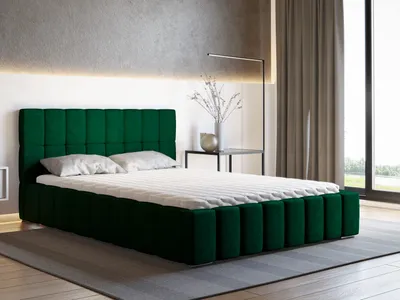 Produktbild von Polsterbett ALMA mit Kopfteil, 180 x 200 cm, Doppelbett mit Bettkasten und Lattenrost aus Holz, Velourstoff:  Grün