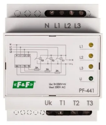 Obrázok produktu pre F&F PF-441 Napäťové - monitorovacie relé 4x moduly 3x 230V + N 16A montáž DIN