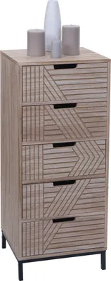 Image de Commode HWC-N90, armoire Highboard, design 3D 5 tiroirs bois métal 84x35x29cm ~ naturel