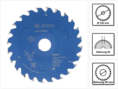 Obrázok produktu pre Bosch 2 608 644 497, Pevné drevo, mäkké drevo, 12 cm, 2 cm, 1,2 mm, 12500 ot/min, 1,7 mm