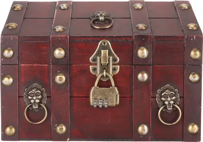 Produktbild von Schatzkiste Aufbewahrungsbox mit Zahlenschloss Handgefertigte exquisite Holzschatzkiste für Schmuck Vintage Rot