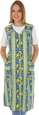 Produktbild von Knopfkittel Baumwolle bunt Kochschürze Hauskleid Kittel Schürze ohne Arm, Farbe:Grün, Größe:46