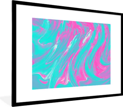 Produktbild von MuchoWow® Gerahmtes Poster Kunst - Rosa - Blau - Psychedelisch 80x60 cm - Poster mit Schwarzem Bilderrahmen Wandposter Rahmen Foto Bilder - Schlafzimmer-Dekorationen - Fotoposter