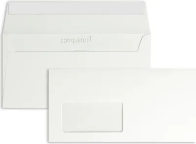 Produktbild von Briefumschläge Conqueror Texture DINlang 120g/qm HK Fenster VE=500 Stück weiß