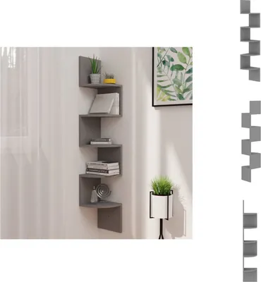 Obrázok produktu pre vidaXL Rohová nástenná polica sivá 19x19x123 cm Materiál na báze dreva - Nástenné police