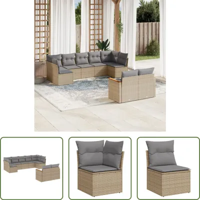 Produktbild von The Living Store 9-tlg. Garten-Sofagarnitur mit Kissen Beige Poly Rattan