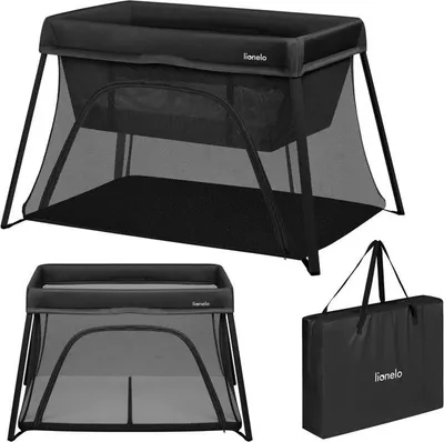Image de Lionelo Lit de voyage Lit d'enfant Parc Alice 3 en1 de 0 à 15 kg, 2 hauteurs, accès latéral, pliable Black