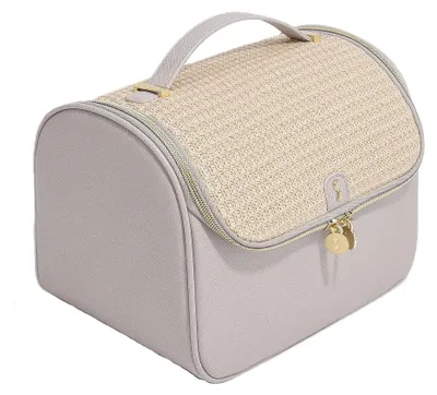 Kosmetiktasche aus Raffia, 26 x 19 x 22 cm, taupe