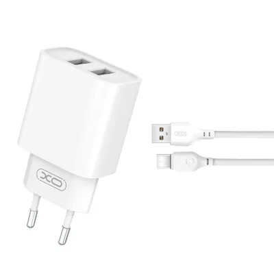 Zdjęcie produktu dla Xo Ładowarka Sieciowa Ce02C 2X Usb 2,1A Biała + Kabel Usb-C