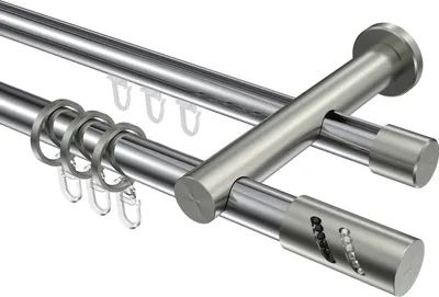Produktbild von Interdeco Rundrohr-Innenlaufstange / Gardinenstange (Kombination) Chrom / Edelstahl-Optik, Typ Platon Zoena (Glitzerzylinder), 20 mm Ø 2-läufig, 320 cm