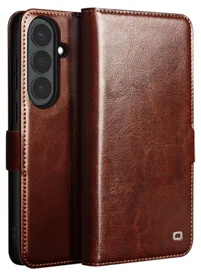 Obrázok produktu pre Qialino, retro puzdro na Galaxy S26 s podstavcom na videá, hnedé