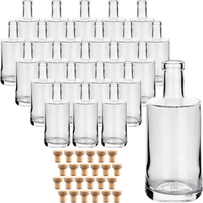 Produktbild von gouveo 24er Set Glasflaschen 250 ml Prim mit Korken (HGK) - Kleine Flaschen 0,25 l aus hochwertigem Glas mit Korken - Glasflasche mit Korkverschluss