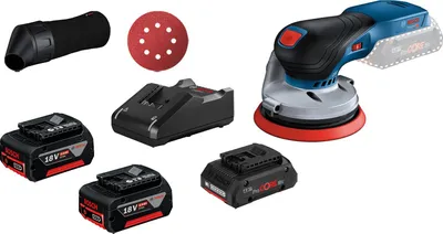 Zdjęcie produktu dla Akumulatorowa szlifierka oscylacyjna Bosch GEX 18V-125 / 1x akumulator 4,0 Ah + 1x akumulator 4,0 Ah ProCORE18V + 1x akumulator 5,0 Ah + ładowarka