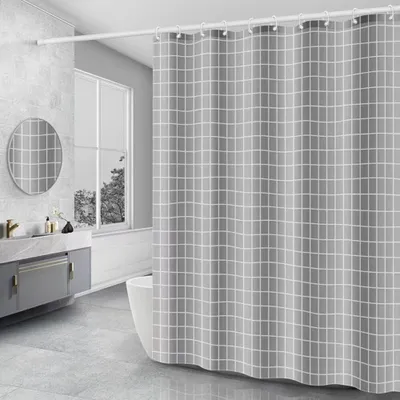 Produktbild von Duschvorhang 180x200cm inkl. Ringe Badewannenvorhang PEVA für Badewanne Dusche Vorhang Wasserdicht Waschbar Anti Schimmel Duschvorhänge Gray Blocks